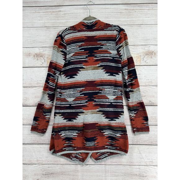 Lucky Brand Aztec Drape Cardigan Sweater Womens Small Gray Maroon Rust - Picture 2 of 14